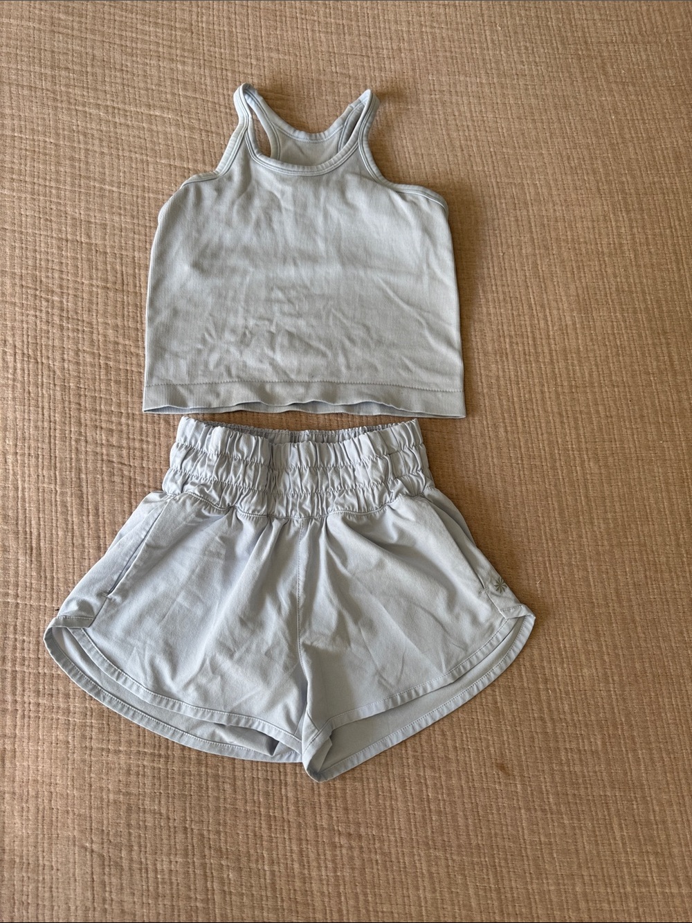 Athleta Girls Light Gray Tank & Smocked Waist Shorts Set